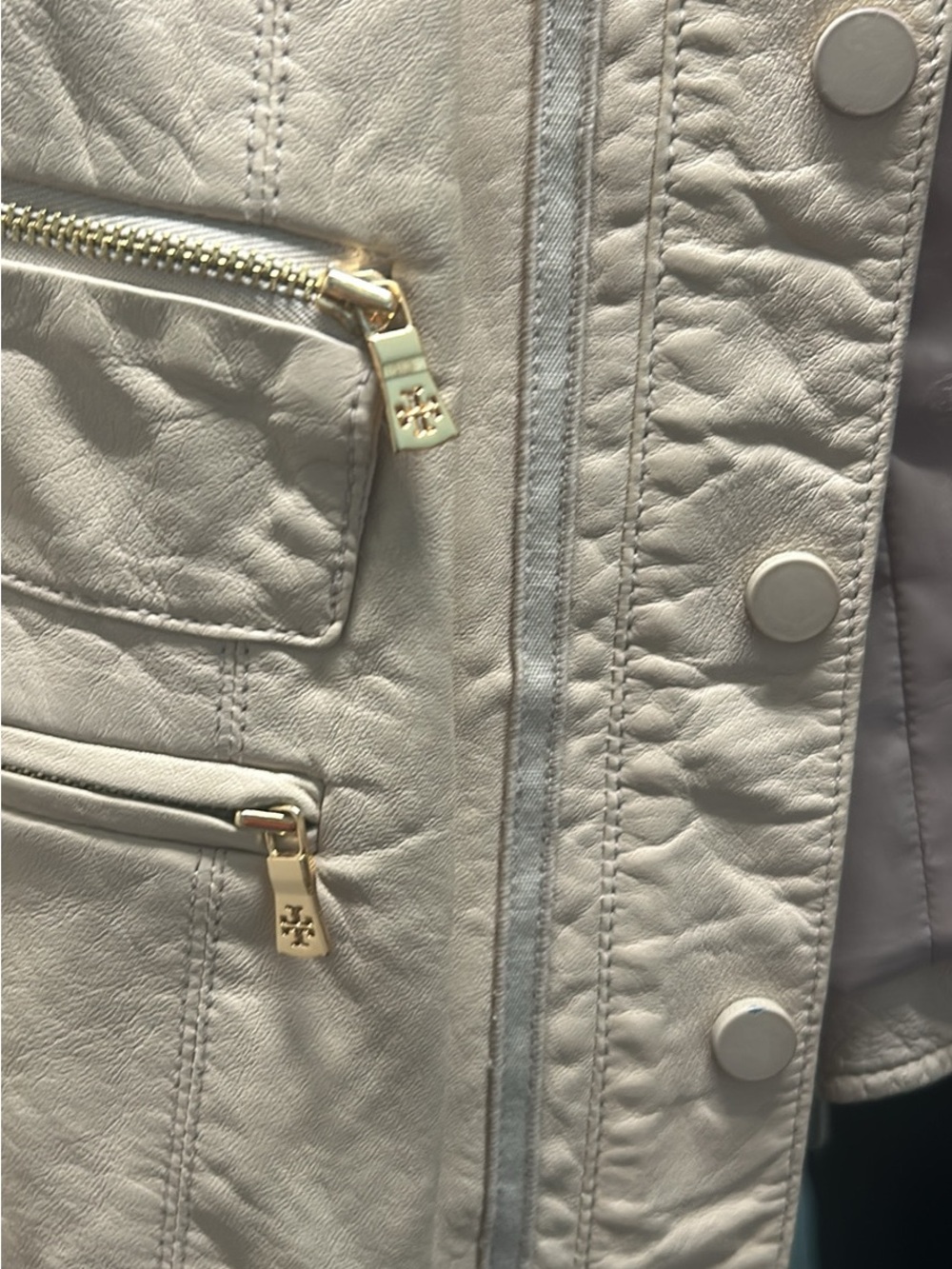 Tory Burch Cream Leather Zip & Snap Jacket with Gold Hardware - Picture 5 of 8